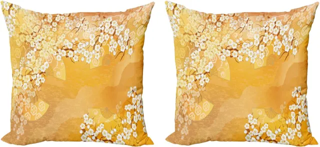 ABAKUHAUS Aziatische decoratieve kussenhoes, 2-pack, bloemenprint, moderne accenten, 60x60 cm, goudsbloemcrème Calendula Crème