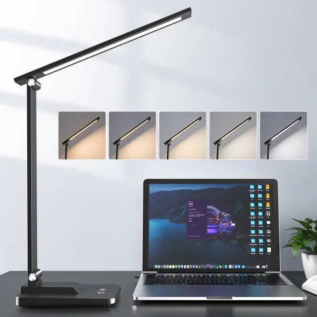ONEFIRE Bureaulamp, led-tafellamp, 500 lumen tafellamp, led-bureaulamp, 15 modi daglichtlamp, bureaulamp, verstelbare bureaulamp, dimbare led-tafellamp, tafellamp [Energieklasse F] Zwart