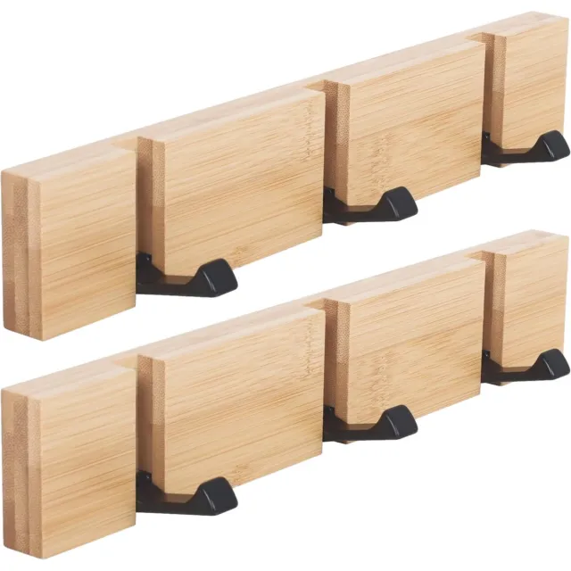 Homium Wandkapstok van bamboe 3 haken - set 2 stuks - hout - 30 cm - muurkapstok set 2x 3 haken