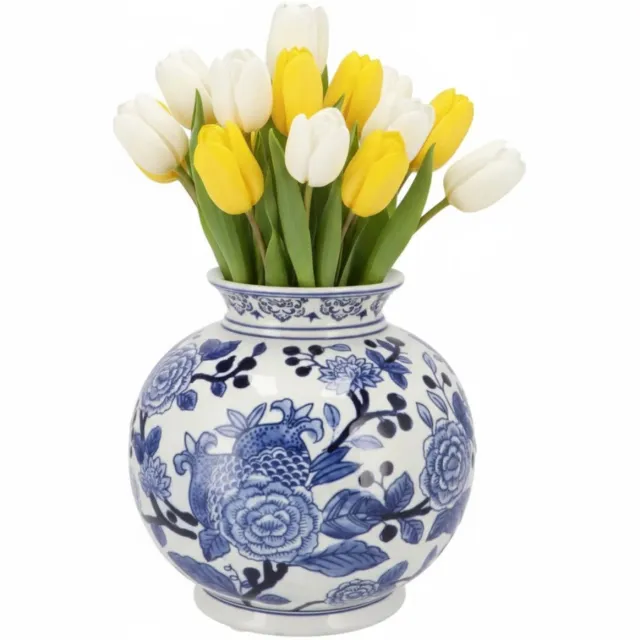 DK design Chinese vaas Asian - blauw - porselein - D20 x 20 cm - bloemenvaas