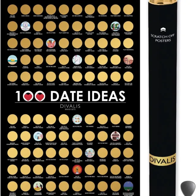 Divalis Krasposter voor Koppels: 100 Date Ideeën & Avonturen - Zwart & Goud