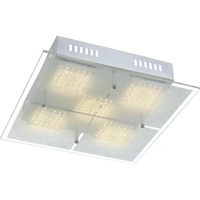 Globo Lighting Plafondlamp woonkamerlamp eetkamerlamp plafondlamp ganglamp keukenlamp, metaal chroom glas gesatineerd, LED 3,5W 280Lm 3000K warm wit, L 28 cm zilver