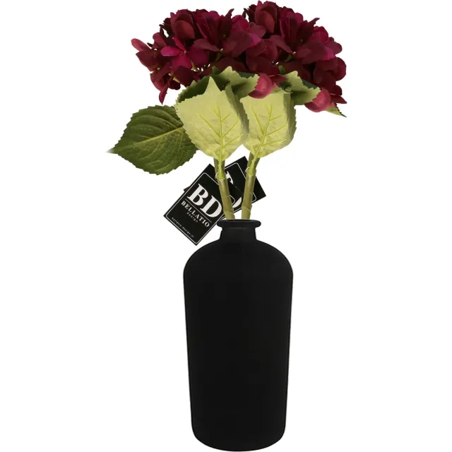 Bellatio Design Kunstbloem Hortensia tak - 2x - bordeaux rood - 48 cm - losse steel - Kunst zijdebloemen - hydrangea