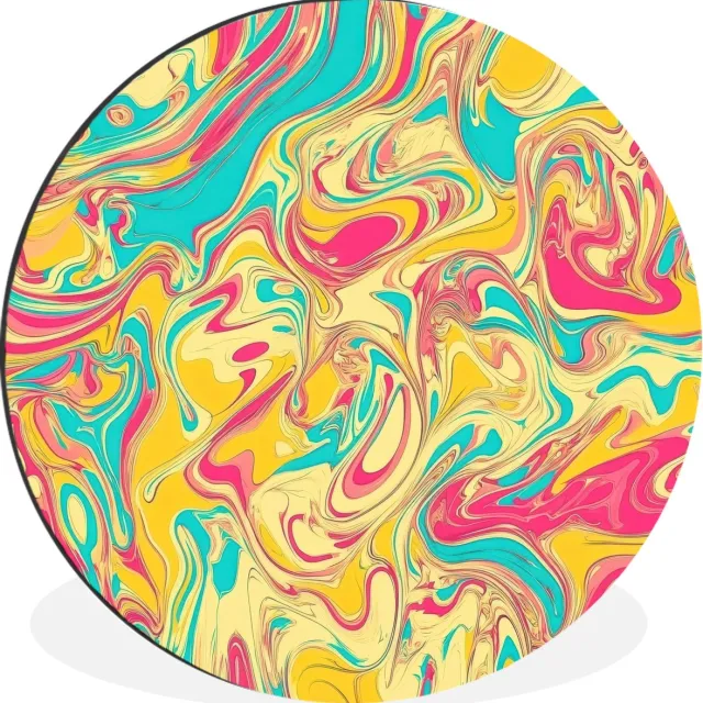 WallCircle Wandcirkel - Muurcirkel - Geel - Roze - Blauw - Retro - Aluminium - Dibond - 60x60 cm - Binnen en Buiten Abstract