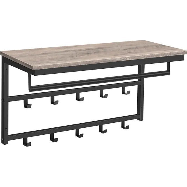 IN-HOMEXL Kapstok Grijs - Wandkapstok met 10 Haken en Plank - Hout & Metaal - IN-HOMEXL Ramon