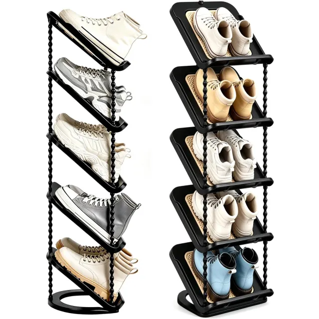 Famanu Zwart schoenenrek met 5 lagen, ruimtebesparende organizer voor schoenen, ideaal voor smalle ruimtes en gangen, voor het opbergen van je favoriete schoeisel wit