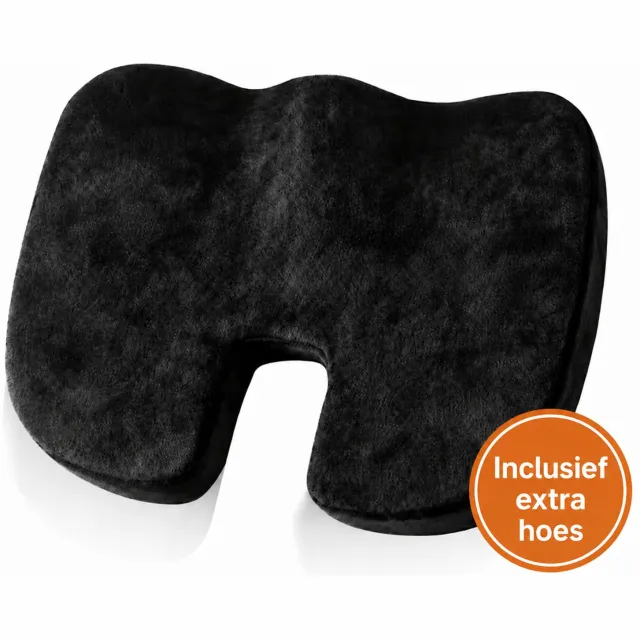 Heevli Stuitkussen – Wigkussen – Ergonomisch Zitkussen – Donut Ringkussen– Traagschuim – Drukverlagend zitkussen– Stuitje – Decubitus – Zitkussen – Stuitbeen kussen – Memory foam zitkussen Zwart