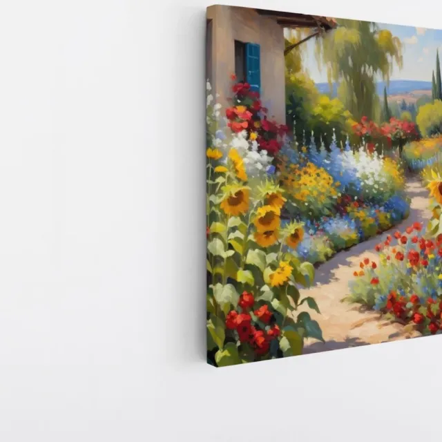 Saammp Canvas Schilderij - Bloementuin - Kleurrijk - Natuur - 40x40 - Foto op canvas - Wanddecoratie - Muurdecoratie Woonkamer - Slaapkamer decoratie - Canvas Print Multicolor