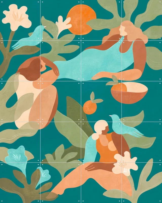 IXXI Gift Of Renewal, Maggie Stephenson - 80 x 100 cm - Grote wanddecoratie en posters - Fantasierijk, Speels, Geometrische Kunst, Kleurrijk Blauw / Groen