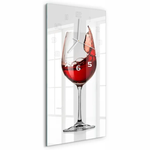 TULUP Wandklok - Rode wijn Glazen Klok Met Print - 30x60 cm - Rood Wandklok Glas Met Motief - Witte handen - Rechthoekige Klok - Wandklok Glas Decoratie - Gekleurde Glazen Klok
