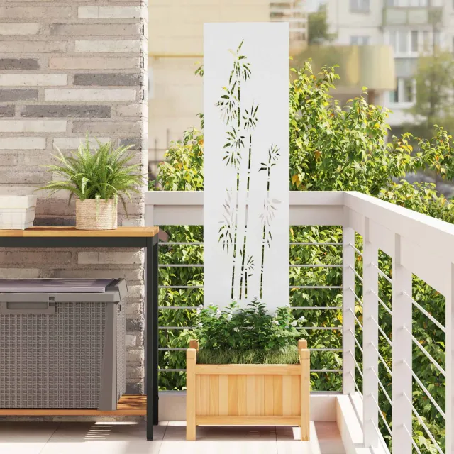 vidaXL Tuin Privacy Screen Bloemen Wit 32 x 140 cm Koudgewalst staal
