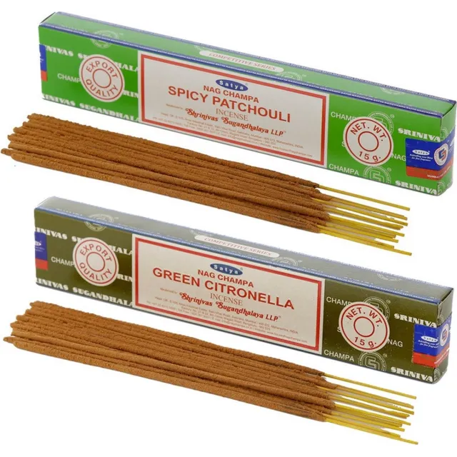 Satya Wierook cadeaus set - 2x geurstokjes - Patchouli en Citronella geur - Meditatie Lime