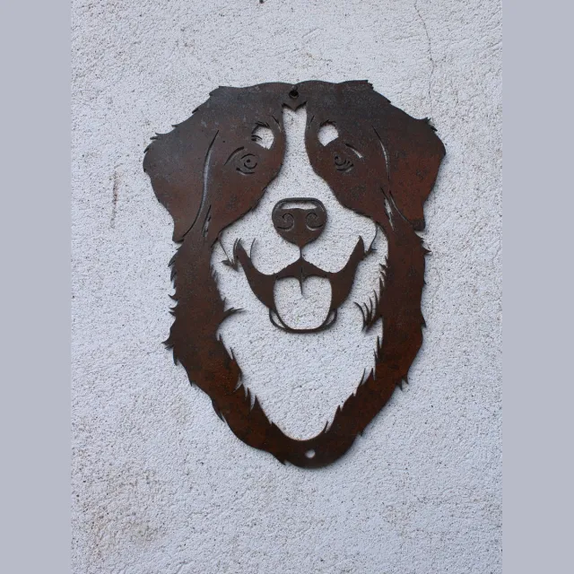 TrendyHangers Berner Sennenhond portret in CorTen staal - hondenkop - tuindecoratie - schutting - tuinhuis - Cortensteel - roestkleurig