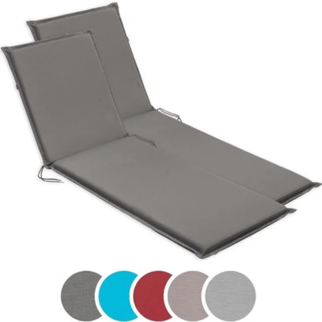 Thuys Sunbed - Tuinligstoelkussenset - 2 comfortabele ligstoelkussens - dik, bevestigingsbanden, wasbaar - Grijs - 190cm x 58cm x 1cm