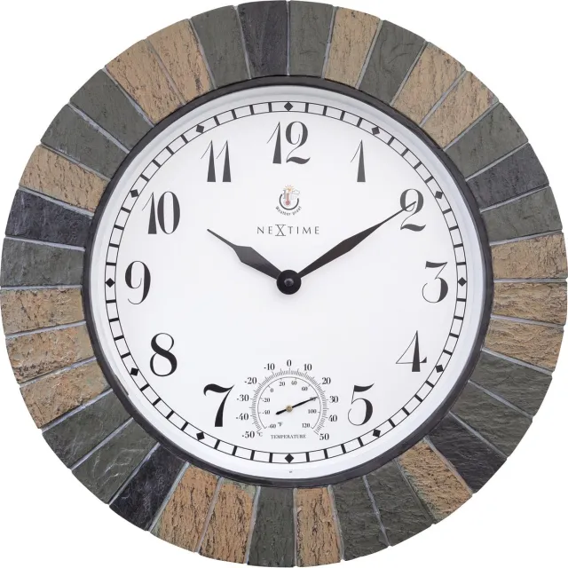 NeXtime Aster Large – Buitenklok – 43.5 cm – Polyresin – Beige – Met thermometer – Weerbestendig Groen