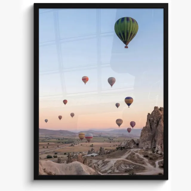 FrameYourWall Poster in lijst - Fotolijst 50x70 cm - Posters - Luchtballonnen - Rotsen - Zonsopgang - Posterlijst zwart - Decoratie - Wanddecoratie woonkamer - Muurdecoratie slaapkamer