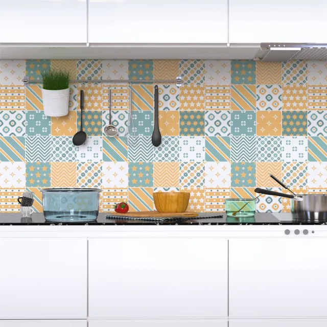 Ambiance Sticker Zelfklevende muurtegelstickers voor keuken en badkamer - 16 Scandinavische cementtegelstickers - 16 stickers, 20x20cm Multi color