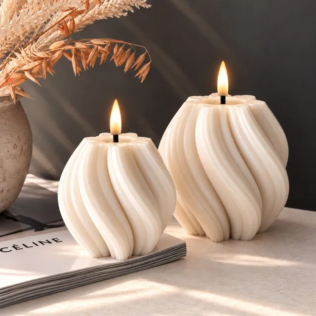 Aurae Twisted Led Kaarsen met Afstandsbediening - 2x - Echte Wax - Flikkerende Vlam - 200+ Branduren - op Batterijen - Timer - Kerst Kaarsen Twist Set