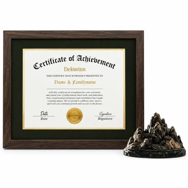 SWGOTA MDF-certificaatlijst met walnootbruine rand en zwart-gouden dubbel passe-partout, 14 inch, binnenmaat 28 x 35,5 cm, voor op een bureau