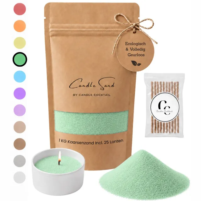 Candle Cocktail Kaarsenzand | Candle Cocktail | Groen | 1000g Incl. 25 Lonten | Burning Sand | Candle Sand | Kaarspoeder | Poederkaars | 100+ branduren | Met 25 lonten
