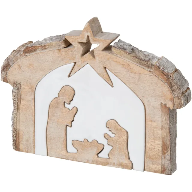 J-Line Kerststal - mangohout - naturel/wit - large