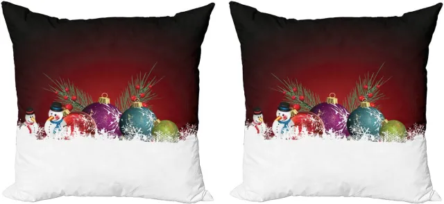 ABAKUHAUS Kerstmis Sierkussenhoes Set van 2, Schneemann met Hut, Modern Accent Dubbelzijdige Digitale Print, 45x45, Meerkleurig
