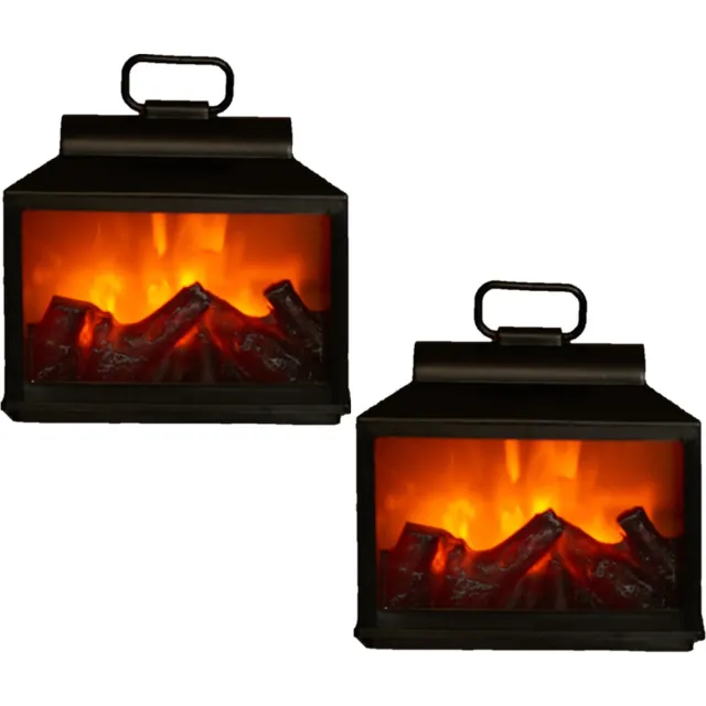 Anna's Collection Sfeerhaard - 2x stuks - mini - LED - zwart - 18x9x16 cm - Woondecoratie/kerstversiering verlichting