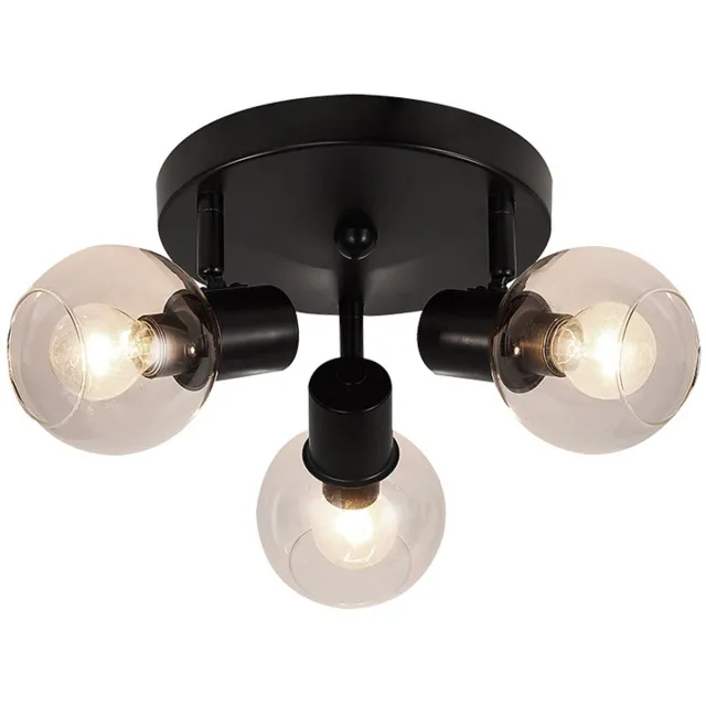 Fantasia Osira plafondlamp, zwart stalen frame met helder glas, 3x E14 fitting, diameter 370 mm, hoogte 145 mm, IP20