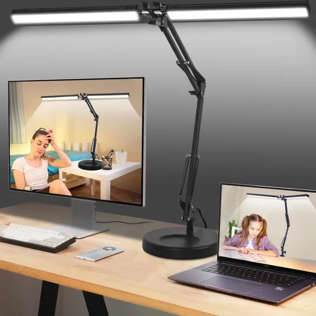 Lampen District LED Bureaulamp 2-in-1 - 24W Architect Bureaulamp met Voet en Klem - 3 Kleuren, 10 Traploos Dimmen - Tafellamp LED zwart