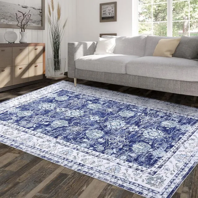 Triumpunpre Vintage Vloerkleed - Wasbaar Antislip Medaillon Motief - Marineblauw - 160x230 cm