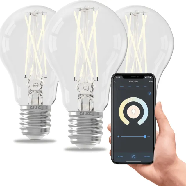 Calex Slimme Lamp - Set van 3 stuks - Wifi LED Filament Verlichting - E27 - Smart Lichtbron Helder - Dimbaar - Warm Wit licht - 7W
