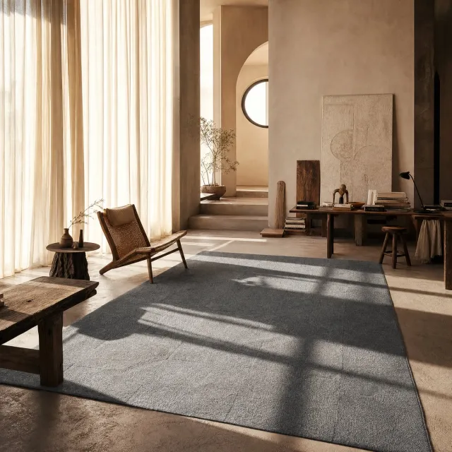 Muratap Japandi Design Wol Vloerkleed Grijs
