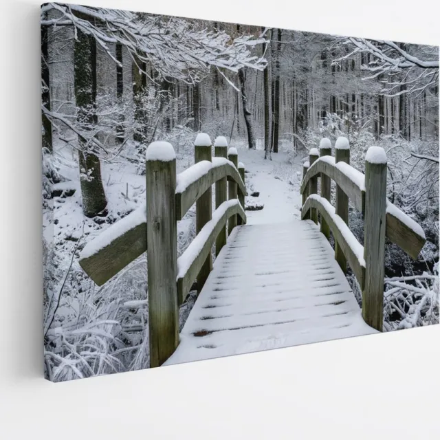 Saammp Canvas Schilderij - Brug in de winter - Landschap - Natuur - 60x40 - Foto op canvas - Wanddecoratie - Muurdecoratie Woonkamer - Slaapkamer decoratie - Canvas Print Multicolor