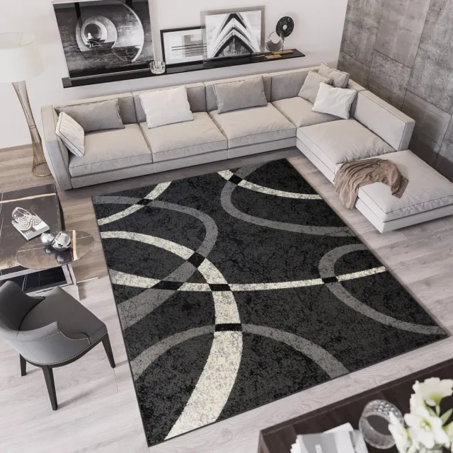 Tapiso Qmega Vloerkleed Zwart Grijs Woonkamer Tapijt Rug Maat- 80x150 Zwart Donker