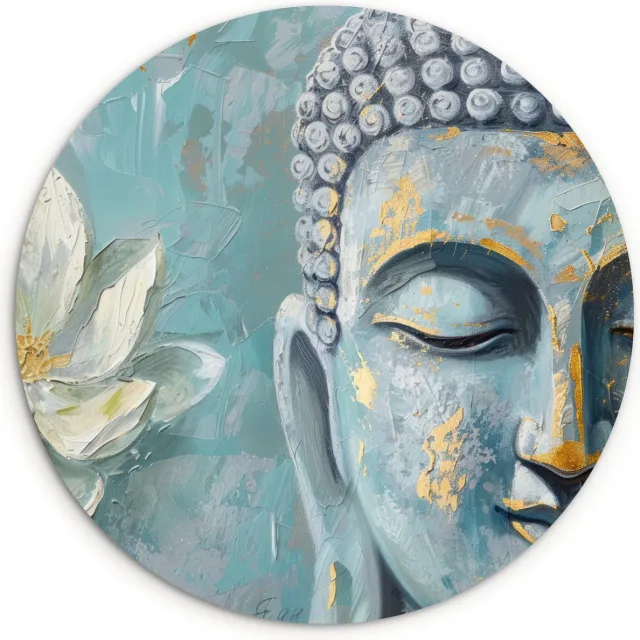 WallCircle Wandcirkel 140x140 cm - Muurcirkel Boeddha - Bloem - Lotus - Zen - Symbool - Verf - Kunst - Muurdecoratie woonkamer - Wanddecoratie slaapkamer - Kamer decoratie accessoires - Ronde schilderijen - Woonaccessoires cirkel binnen