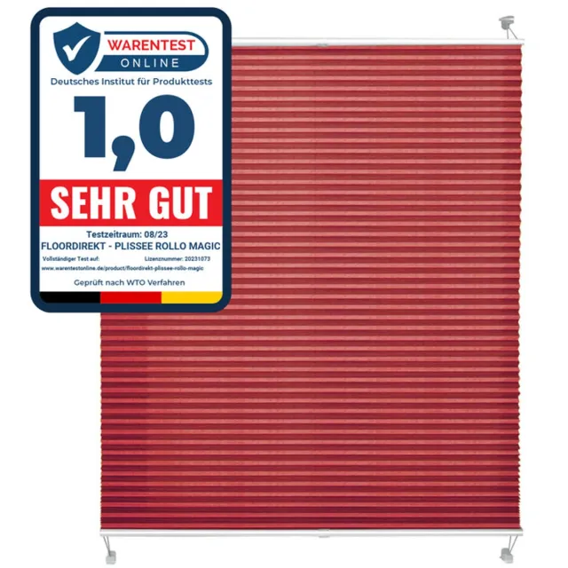 Floordirekt Vouwgordijn Magic Mini - Lengte: 100 cm - Zonder Boren - Voor alle Woonruimtes - Donkerrood - 110 x 100 cm