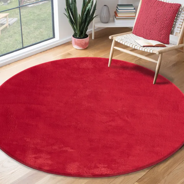 the carpet RELAX – Extra Zacht & Wasbaar Vloerkleed tot 30°C met Antislip Onderzijde – Fluweelachtige Structuur – Voor Slaapkamer of Woonkamer – Rood, rond 120 cm