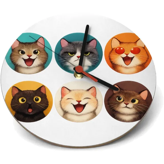 Mr Cadeautjes Klok rond Ø 19 - design Set van zes expressieve kattenportretten met verschillende s | cadeau Wit