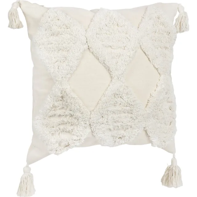 QUVIO Sierkussen Bohemian met franjes - Gevuld - Sierkussens voor binnen - kussentjes bank - Kussentjes - Sierkussens vierkant - Gevulde sierkussens - Sierkussens beige - Figuren sierkussens - Sierkussens - 45 x 45 cm - Jute - Beige