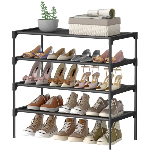 Famanu 4-laags schoenenrek, metalen frame, 29,7 x 62,3 x 70,5 cm, perfect voor het organiseren van schoenen Zwart