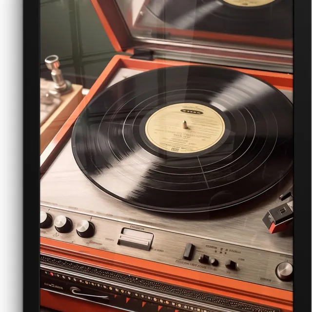 FrameYourWall Poster in lijst - Fotolijst 30x40 cm - Posters - Vintage - Platenspeler - Plaat - Muziek - Posterlijst zwart - Decoratie - Wanddecoratie woonkamer - Muurdecoratie slaapkamer