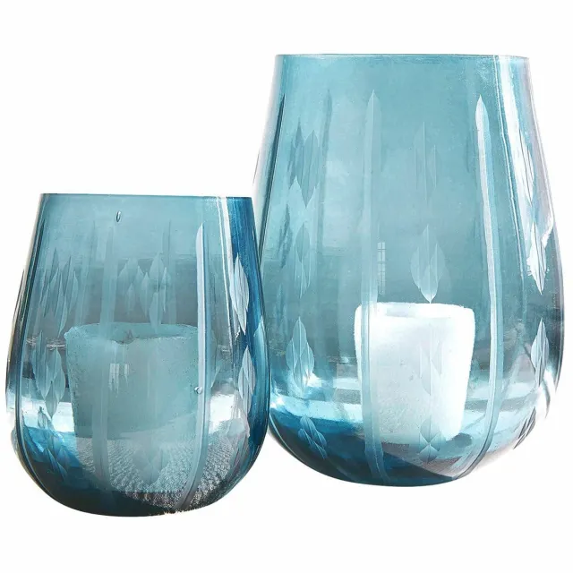 Loberon Windlicht set van 2 Danisar blauw