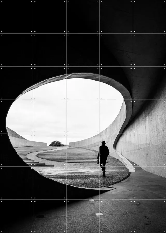 IXXI Eaten by the Whale, Various - 100 x 140 cm - Grote wanddecoratie en posters - Fotografie, Minimalisme, Gang, Woonkamer, Mancave, Architectuur Zwart / Zwart en wit / Monochroom
