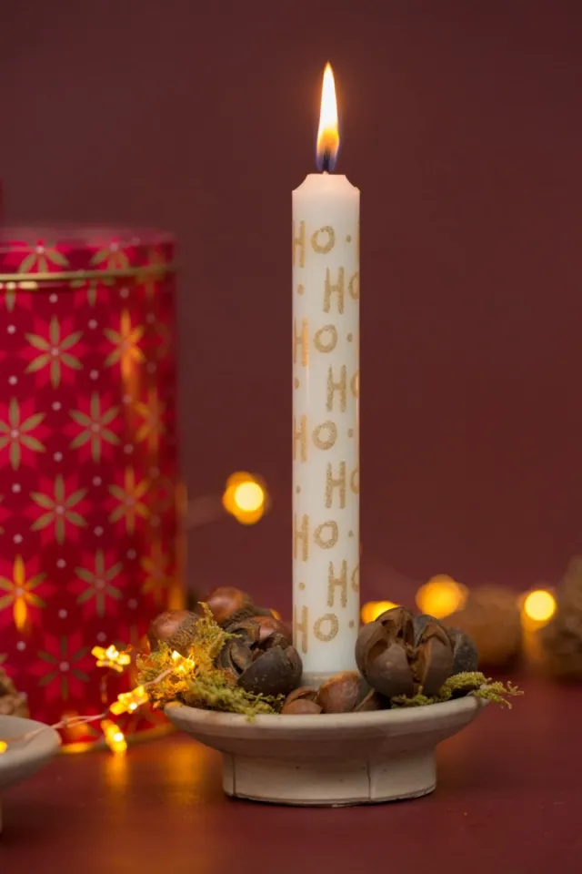 Rustik Lys Stearine dinerkaarsen - Kerst - HOHOHO - Tray met 10 kaarsen Wit met goudopdruk