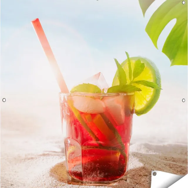 Gards Tuinposter Cocktail Mix Drankje op het Strand - 100x100 cm - Tuindoek - Tuindecoratie - Wanddecoratie buiten - Tuinschilderij Multikleur