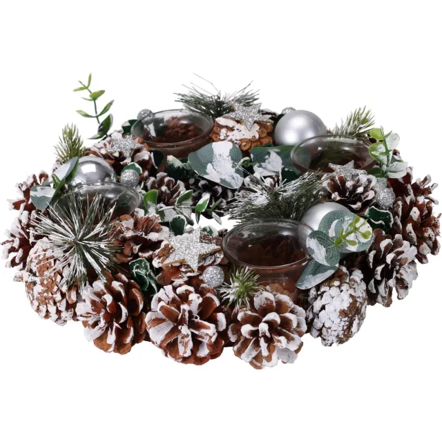 Home & Styling Collection Home Styling Collection - Kerstkrans van dennenappels, kandelaar voor 4 kaarsen, Ø 30 cm x 7,5 cm Multicolor