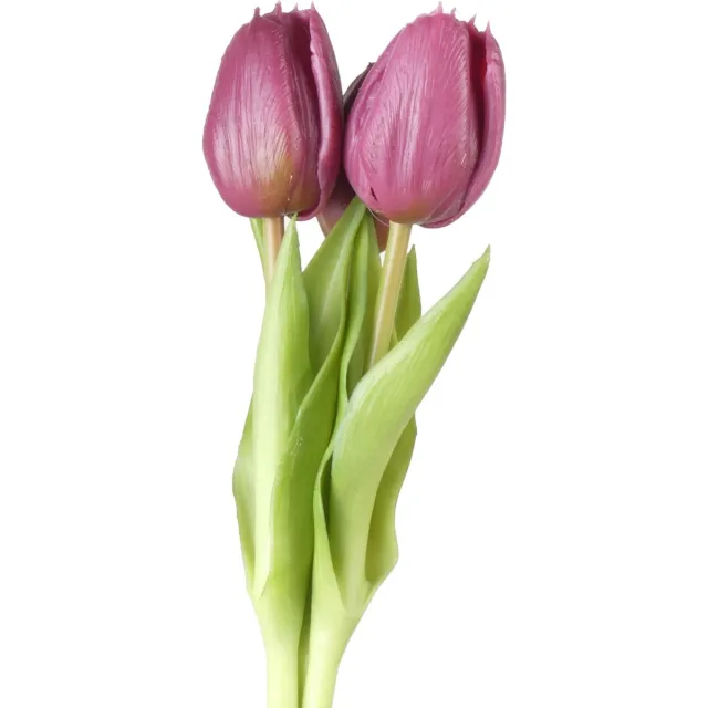 Flores Kunst tulp bundeltje van drie aubergine