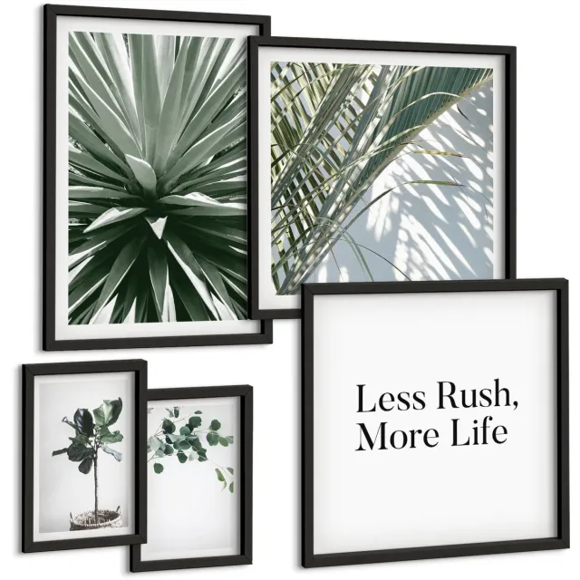 TULUP 4-Delige Schilderij Set - Groene bladplanten in een moderne decoratieve stijl. - 50 x 50 cm, 20 x 30 cm en 40 x 60 cm - Muurdecoratie - Decoratieve Schilderijen - Wohnzimmer - Wanddecoratie Zwarte lijst