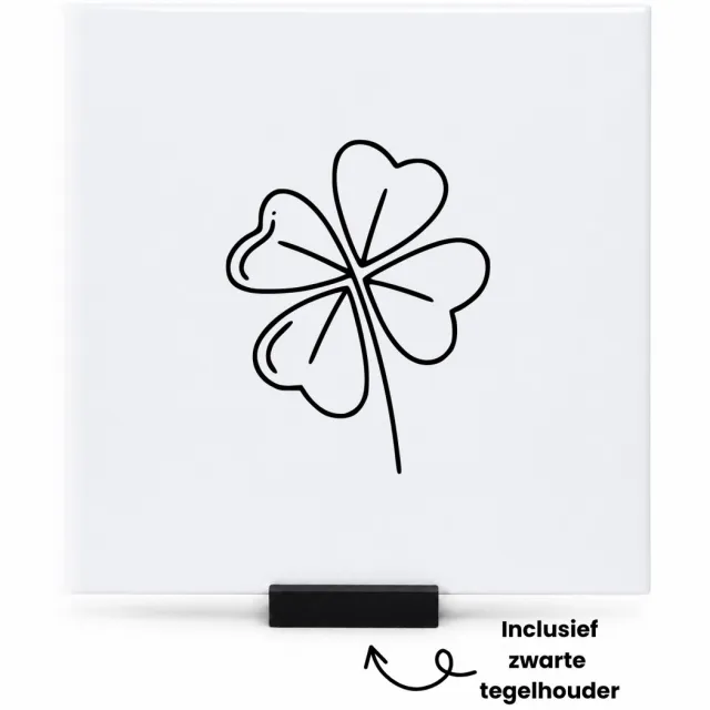 Hacebo Klavertje vier tegeltje met tegelhouder - Klavertje vier - Geluk - tegeltjes met tekst - Leuk kado voor iemand die geluk zoekt - spreuktegels - 15x15 CM Wit