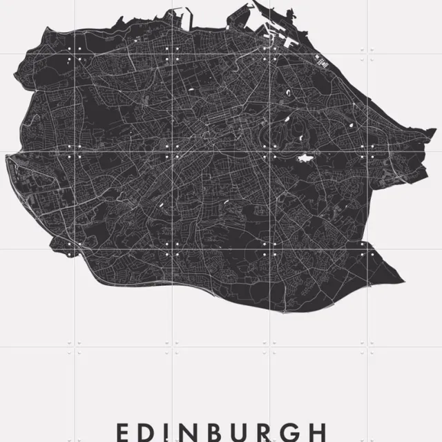 IXXI Edinburgh City Map, Kunst in Kaart - 100 x 140 cm - Grote wanddecoratie en posters - Grafisch Ontwerp, Minimalisme, Illustraties, Studeerkamer Zwart / Zwart en wit / Monochroom